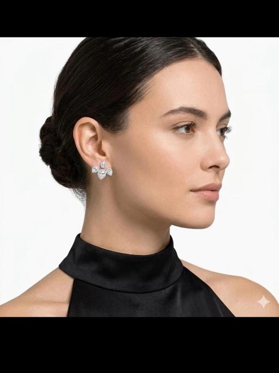 Crystal Cluster Stud Earrings - Silver Tone